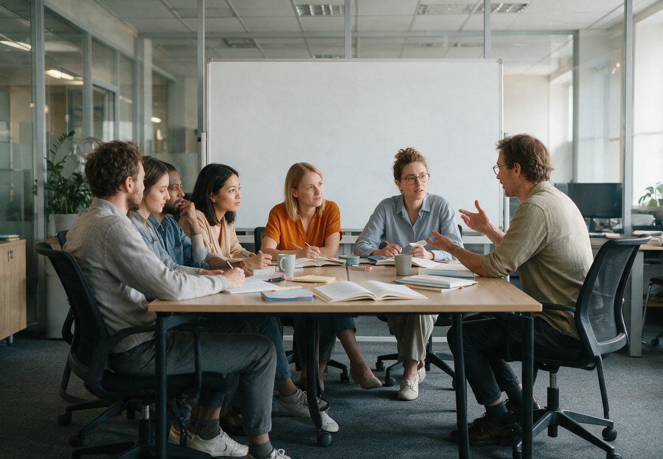 Curso de francés bonificado FUNDAE: equipo de empresa en clase
