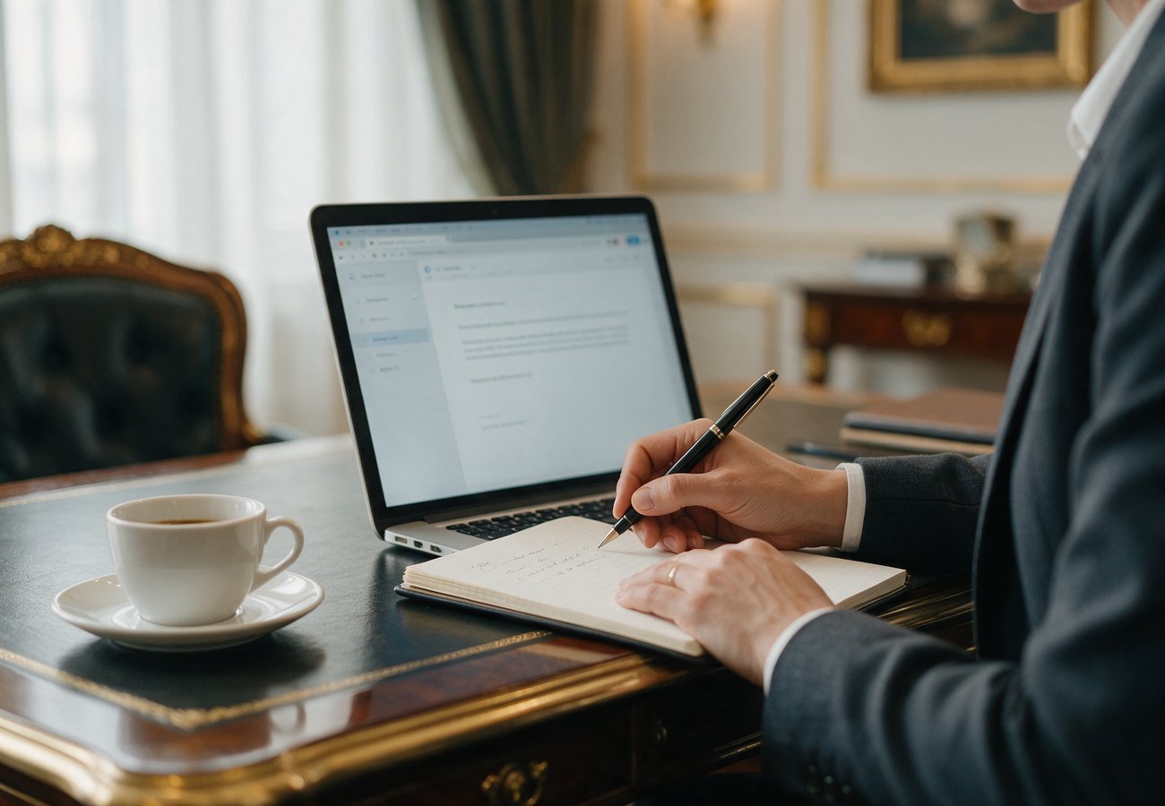 Email formal en francés: profesional redactando un correo en el portátil