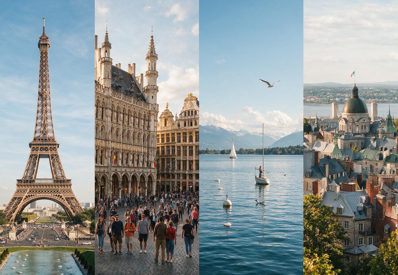 Francés de Francia, Bélgica, Suiza y Quebec: París, Bruselas, Ginebra y Quebec